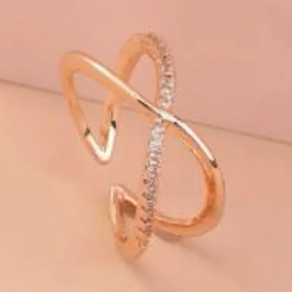 Rose Gold Minimalist Cross Ring - Adjustable - Picture 4 of 4
